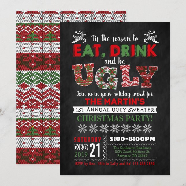 Ugly Sweater Christmas Holiday Party Invitation (Front/Back)