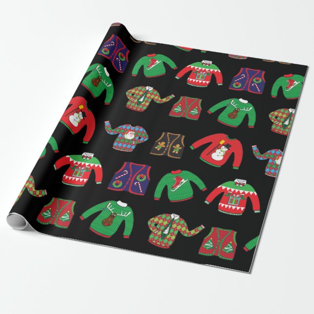 Ugly Sweater Christmas Holiday Wrapping Paper (Unrolled)