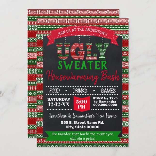 Ugly Sweater Christmas Housewarming Bash Invitation (Front/Back)