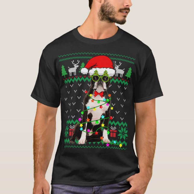 Ugly Sweater Christmas Lights Boston Terrier Dog P (Front)