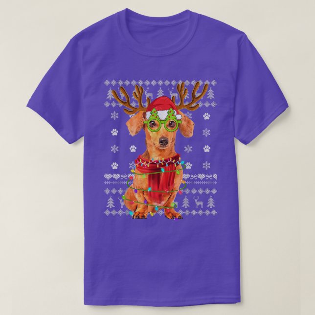 Ugly Sweater Christmas Lights Dachshund Dog Puppy  (Design Front)