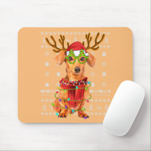 Ugly Sweater Christmas Lights Dachshund Dog Puppy Mouse Mat