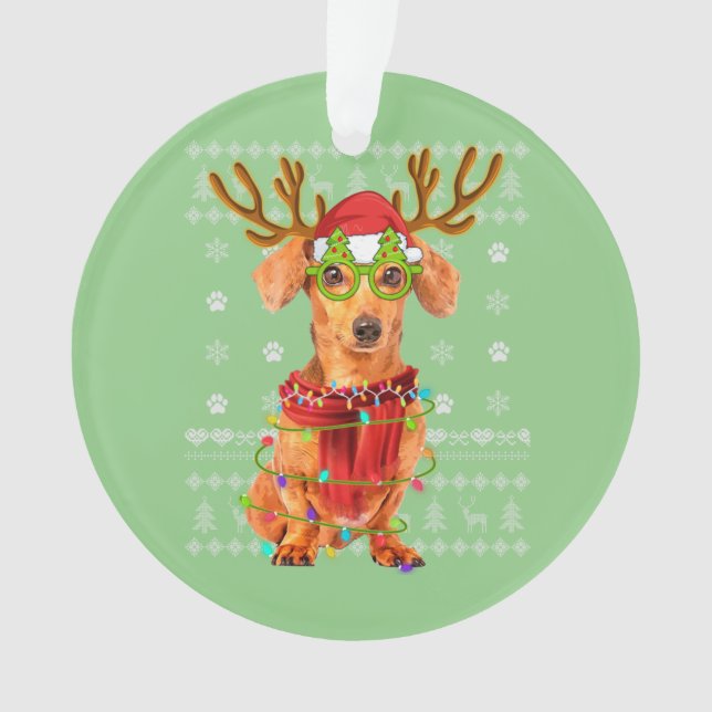 Ugly Sweater Christmas Lights Dachshund Dog Puppy Ornament (Front)