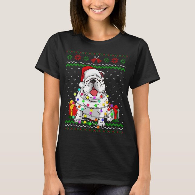 Ugly Sweater Christmas Lights English Bulldog Dog  (Front)
