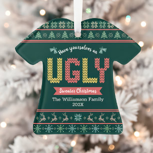 Ugly Sweater Christmas Nordic Hunter Green Knit Ornament