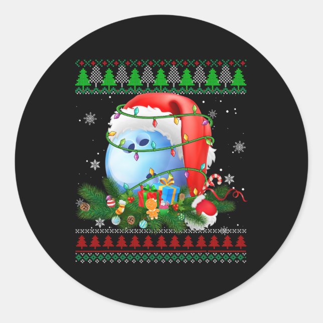 Ugly Sweater Christmas Pajama Bowling Xmas Lights  Classic Round Sticker (Front)