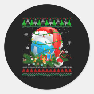 Ugly Sweater Christmas Pajama Volleyball Xmas Ligh Classic Round Sticker