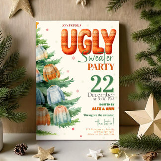 Ugly Sweater Christmas Party Cozy Watercolor Invitation