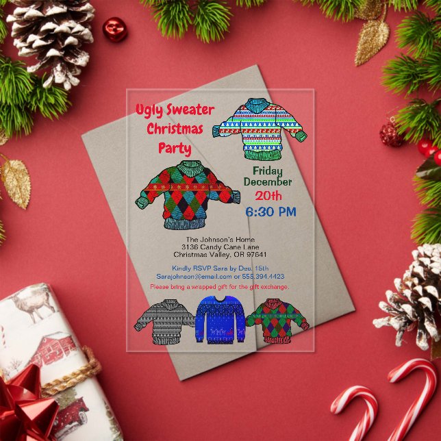 Ugly Sweater Christmas Party Filtered Colours Acrylic Invitations (Insitu (Holiday))