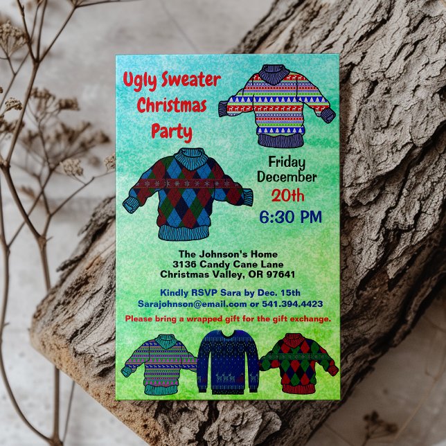Ugly Sweater Christmas Party Filtered Colours Invitation (Ugly Sweater Christmas Party Greanleaf Colors Invitation cover)