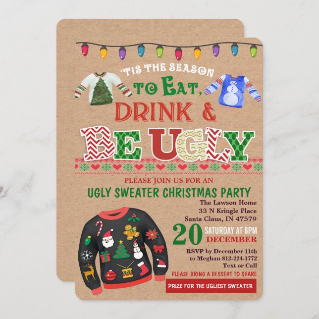 Ugly Sweater Christmas Party Invitation (Front/Back)