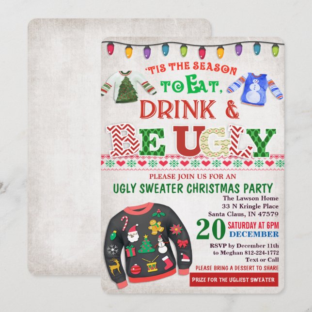 Ugly Sweater Christmas Party Invitation (Front/Back)