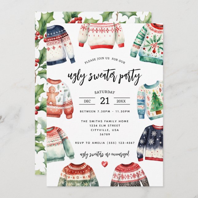 Ugly Sweater Christmas Party Invitation (Front/Back)