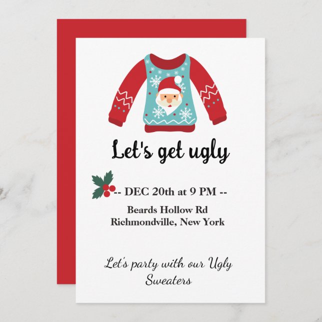 Ugly Sweater Christmas Party Let's Get Ugly  Invitation (Front/Back)
