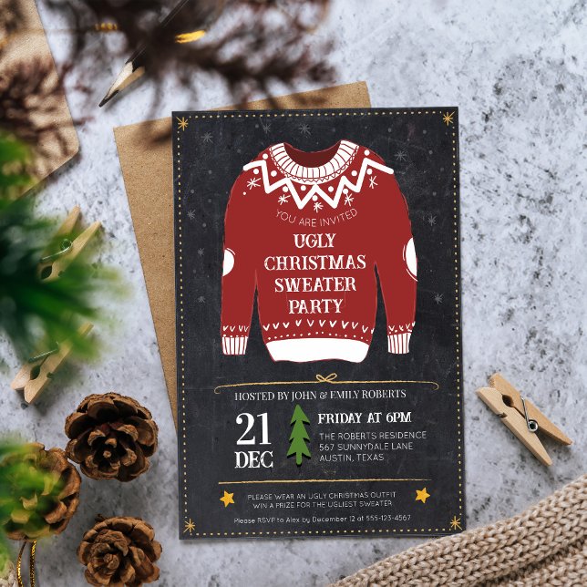 Ugly Sweater Christmas Party Modern Holiday Party Invitation (Creator Uploaded)