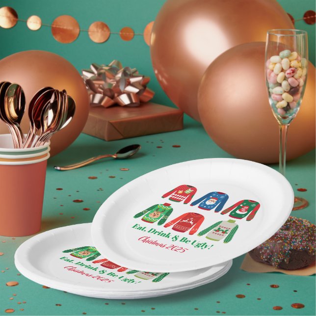 Ugly Sweater Christmas Party Paper Plate (Multi)