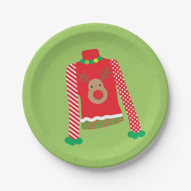 Ugly Sweater Christmas Party Plates (Green) (Front)