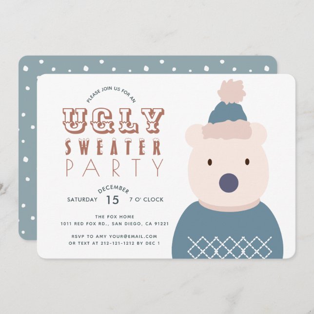 Ugly Sweater Christmas Party Polar Bear Invitation (Front/Back)