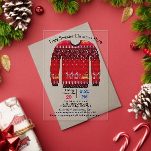Ugly Sweater Christmas Party, Red with Deer Acrylic Invitations