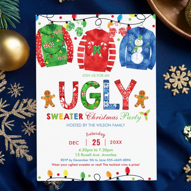 Ugly Sweater Christmas Party Tacky Vest Holiday Invitation (Creator Uploaded)