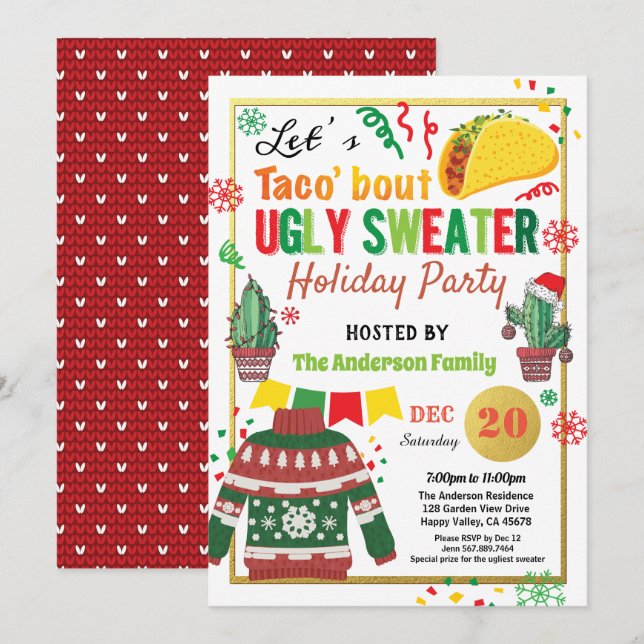 Ugly sweater Christmas party taco'bout holiday Invitation (Front/Back)