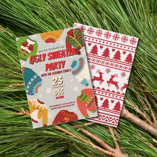 Ugly Sweater Christmas Party Vintage Red  Invitation