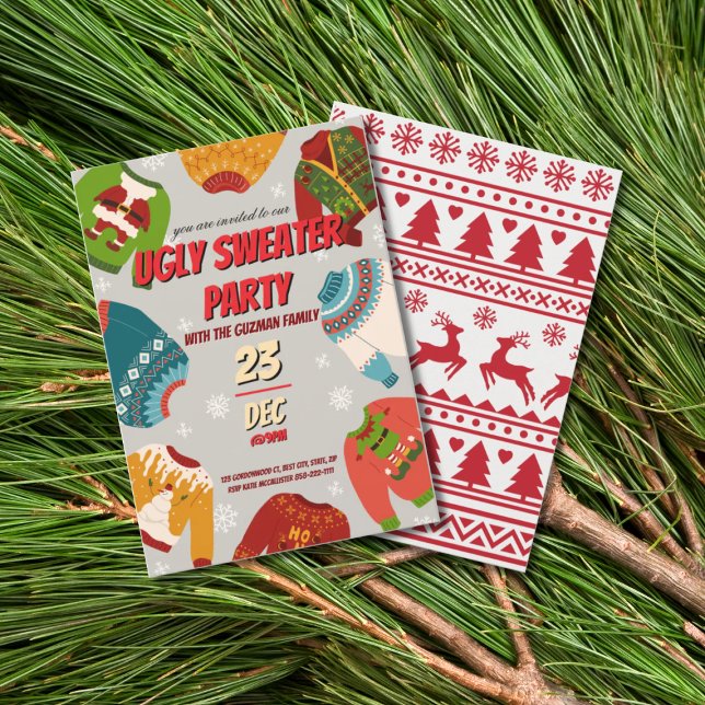 Ugly Sweater Christmas Party Vintage Red  Invitation (Creator Uploaded)