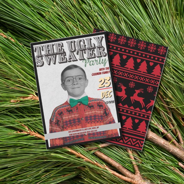 Ugly Sweater Christmas Party Vintage Red  Invitation (Creator Uploaded)