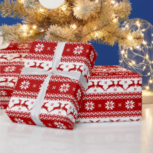 Ugly Sweater Christmas Reindeer & Snowflakes Wrapping Paper