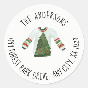 Ugly Sweater Christmas round return address Classic Round Sticker