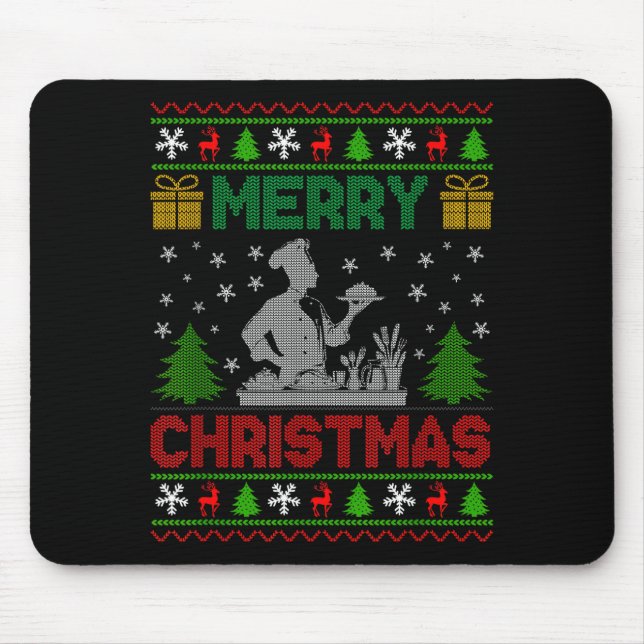 Ugly Sweater Christmas Tree Chef Cooking Job Pride Mouse Mat (Front)