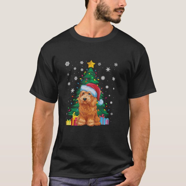 Ugly Sweater Christmas Tree Light Goldendoodle Dog (Front)