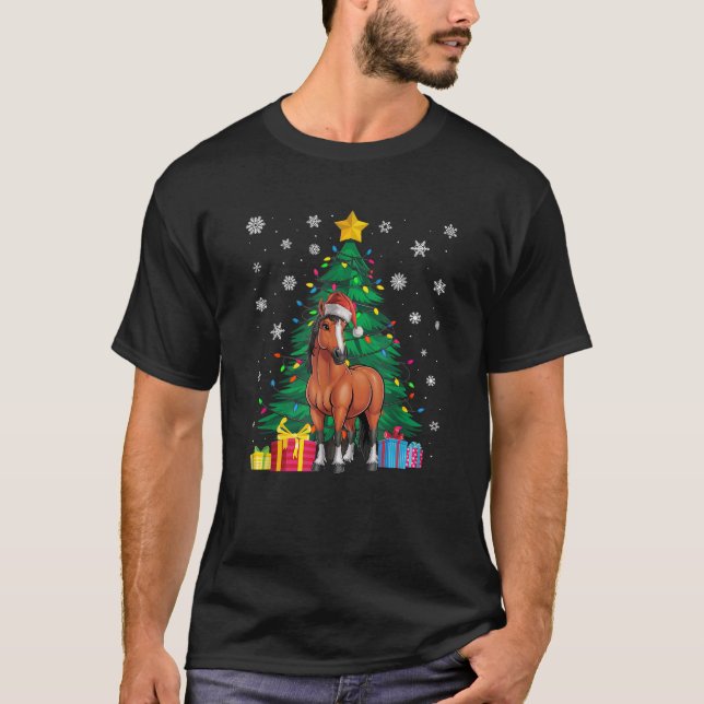 Ugly Sweater Christmas Tree Lights Horse Santa Hat (Front)