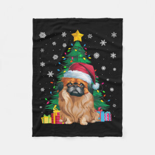 Ugly Sweater Christmas Tree Lights Pekingese Dog S Fleece Blanket