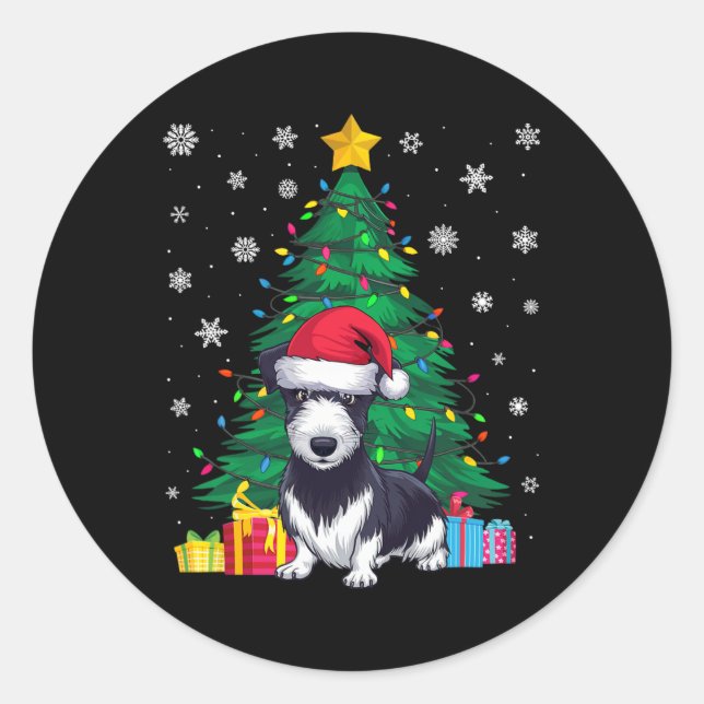 Ugly Sweater Christmas Tree Lights Rat Terrier Dog Classic Round Sticker (Front)