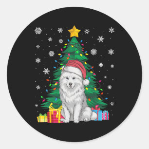 Ugly Sweater Christmas Tree Lights Samoyed Dog San Classic Round Sticker