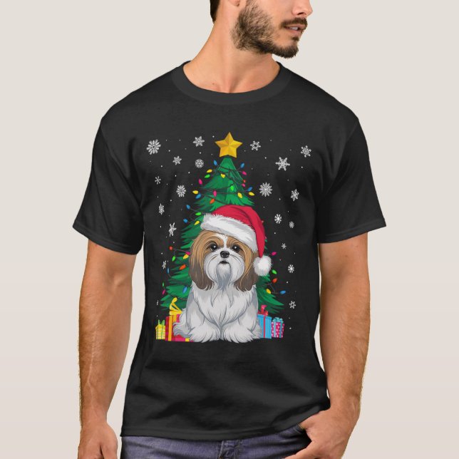 Ugly Sweater Christmas Tree Lights Shih Tzu Dog Sa (Front)
