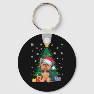 Ugly Sweater Christmas Tree Lights Yorkie Dog Sant Key Ring