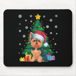 Ugly Sweater Christmas Tree Lights Yorkie Dog Sant Mouse Mat
