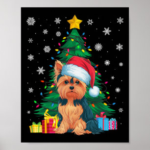 Ugly Sweater Christmas Tree Lights Yorkie Dog Sant Poster