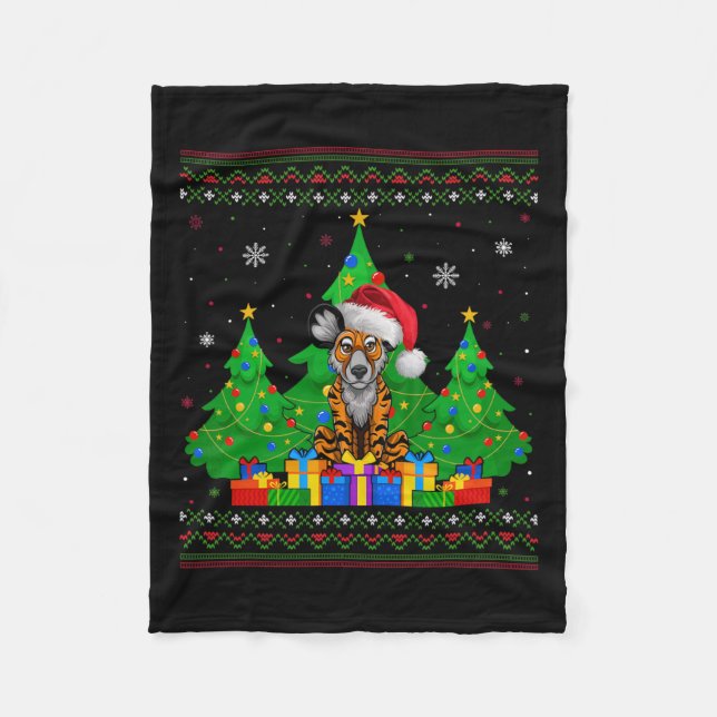 Ugly Sweater Christmas Tree Santa Hat African Wild Fleece Blanket (Front)