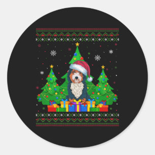 Ugly Sweater Christmas Tree Santa Hat Bernedoodle Classic Round Sticker