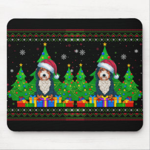 Ugly Sweater Christmas Tree Santa Hat Bernedoodle Mouse Mat