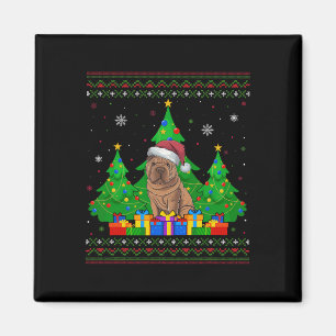 Ugly Sweater Christmas Tree Santa Hat Shar Pei Dog Magnet