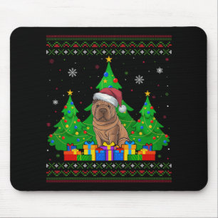Ugly Sweater Christmas Tree Santa Hat Shar Pei Dog Mouse Mat