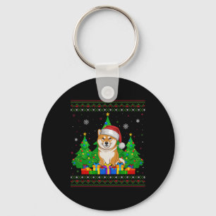 Ugly Sweater Christmas Tree Santa Hat Shiba Inu Do Key Ring