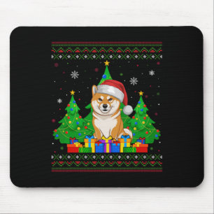 Ugly Sweater Christmas Tree Santa Hat Shiba Inu Do Mouse Mat