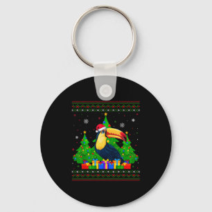 Ugly Sweater Christmas Tree Santa Hat Toucans Xmas Key Ring