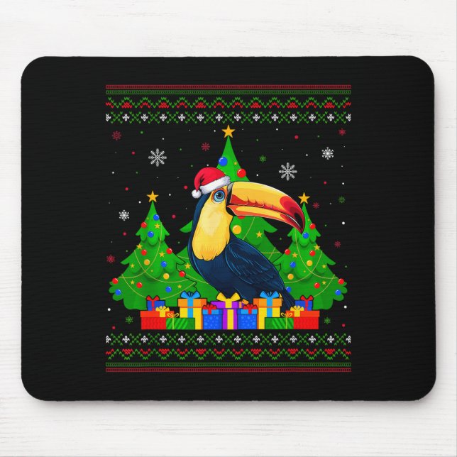 Ugly Sweater Christmas Tree Santa Hat Toucans Xmas Mouse Mat (Front)