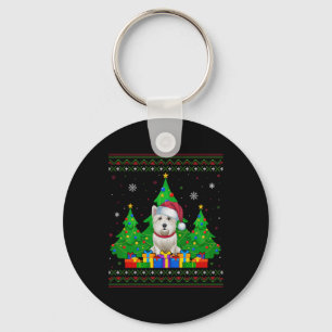 Ugly Sweater Christmas Tree Santa Hat Westie Dog X Key Ring